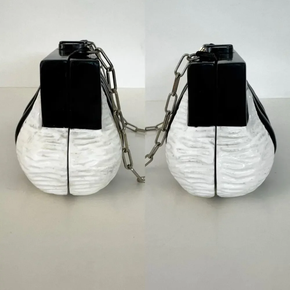 Timmy Woods Piano Wood Clutch Minaudiere Bag Black/White Striped Rare Musical